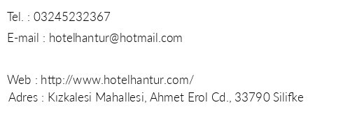 Hotel Hantur telefon numaralar, faks, e-mail, posta adresi ve iletiim bilgileri